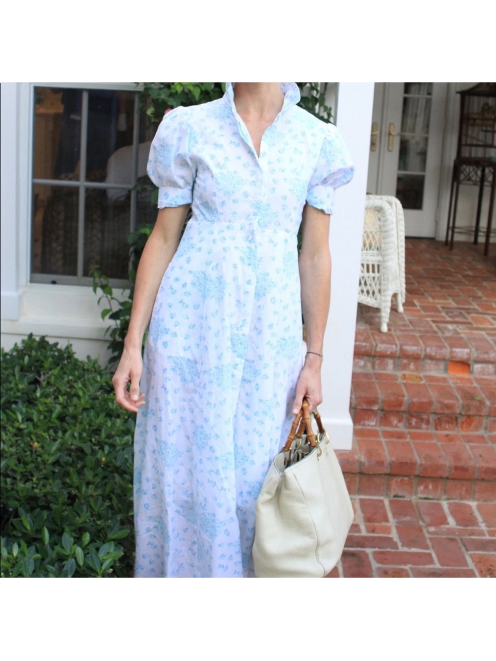 Julia Amory Light Blue Floral Puff-Sleeve Maxi Dress - Women's S